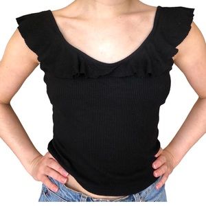 GARAGE BLACK RUFFLE SLEEVE TANK TOP